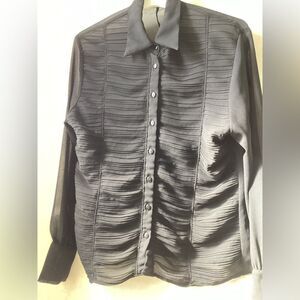 Vintage L black, semi sheer, sheer, blouse, top vampire Goth, Steampunk, Y2K